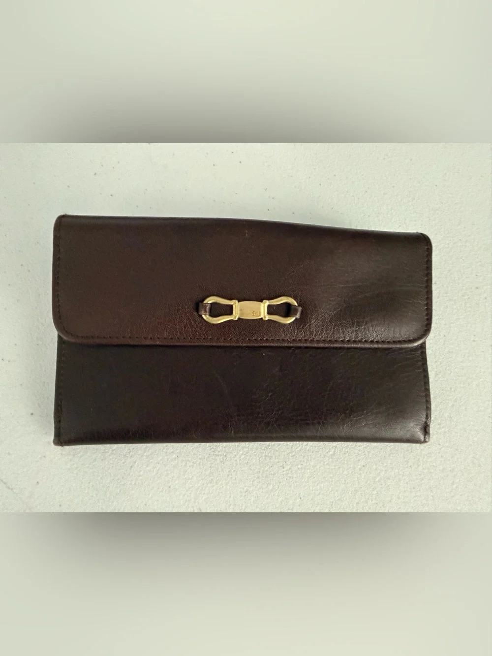 Vintage Liz Claiborne Brown Wallet Gold Horsebit Snap Long Bifold